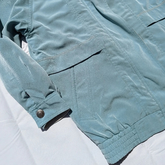 Vintage Teal Blue Green Cream Windbreaker Zip  Up Button Jacket Utex XS Woman - Picture 3 of 11